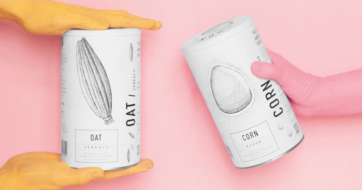 Bao bì hộp ngũ cốc với hình minh hoạ cổ điển
