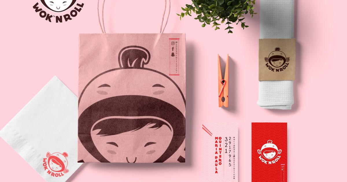 Wok N'Roll - Nhà hàng sushi với bộ nhận diện màu hồng đáng yêu