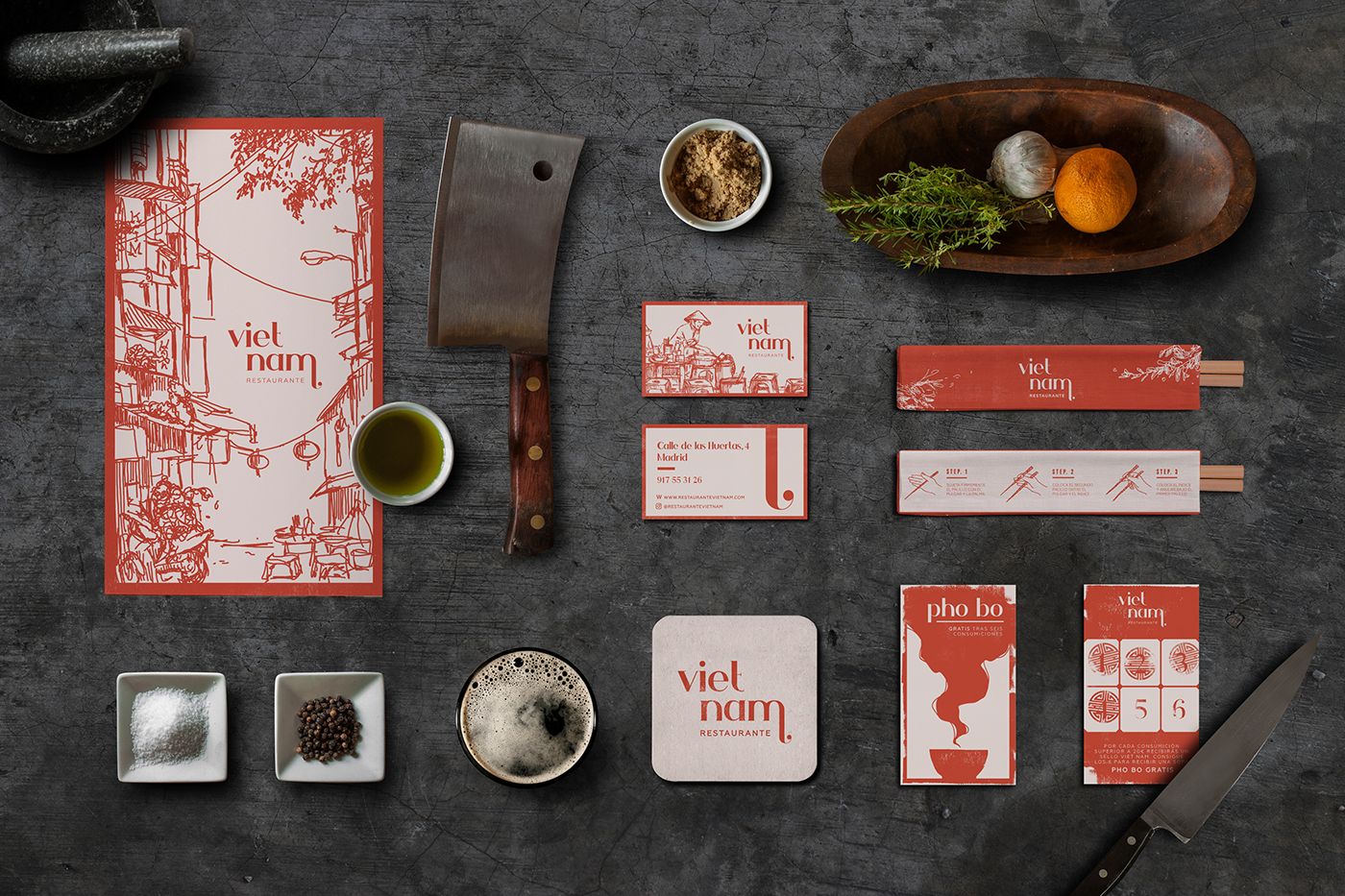 Cảm hứng từ tranh ký hoạ trong bộ nhận diện nhà hàng Việt tại Tây Ban Nha