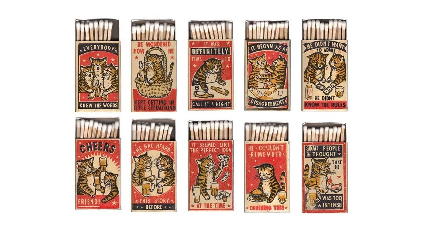 Bộ hộp diêm chú mèo 'đi bar', những tình huống vô lý nhưng khả thi qua minh họa của Arna Miller