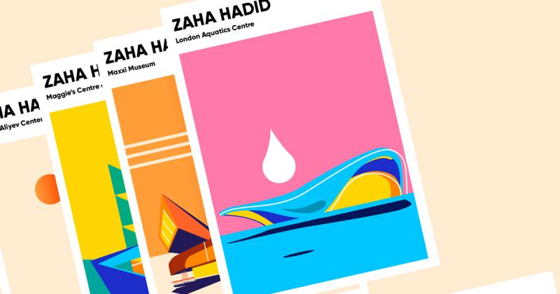 Poster retro về những công trình kiến trúc của Zaha Hadid