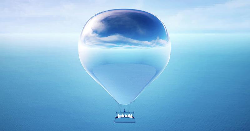 Khinh khí cầu bề mặt kính phản chiếu cảnh quan hùng vĩ của nước Mỹ