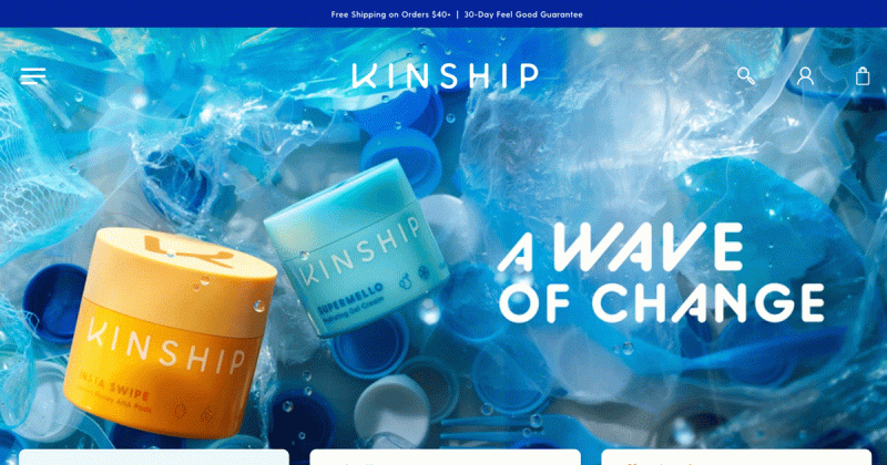 Website tươi mát của thương hiệu chăm sóc da Kinship