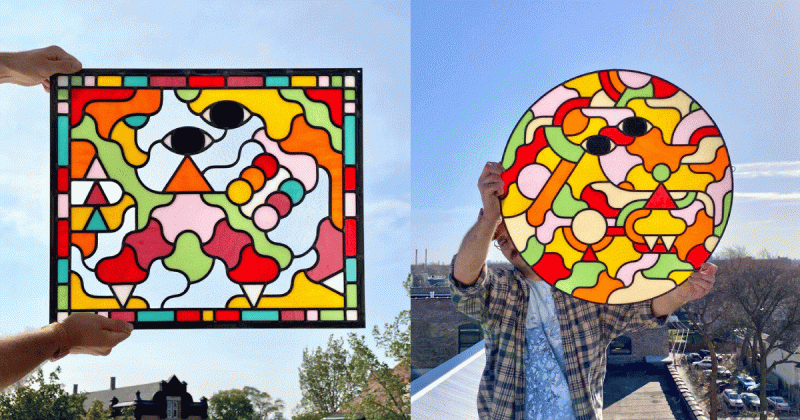 Các tác phẩm nghệ thuật bằng kính màu lấy cảm hứng từ trò chơi điện tử Pokemon và giấy gói kẹo
