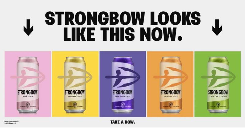 Strongbow trở nên rực rỡ với logo mới, lần đầu tiên từ bỏ bảng màu đen và vàng